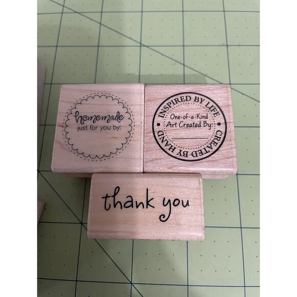 Wood Stamp Lot ~Handmade By ~Thank You ~E ~Woman Silhouette~Crafted By Hand - Picture 3 of 4